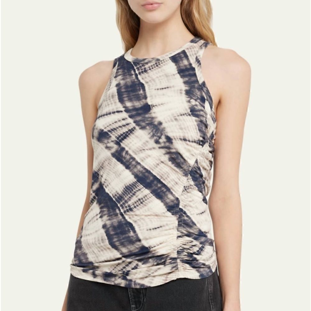 New Veronica Beard Rhone Ruched Tie-Dyed Tank Marine Off- White Small